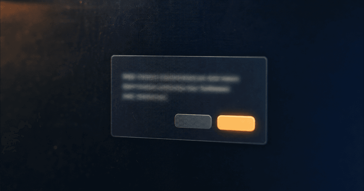 Blurred modal dialog on a dark screen with one amber highlighted button